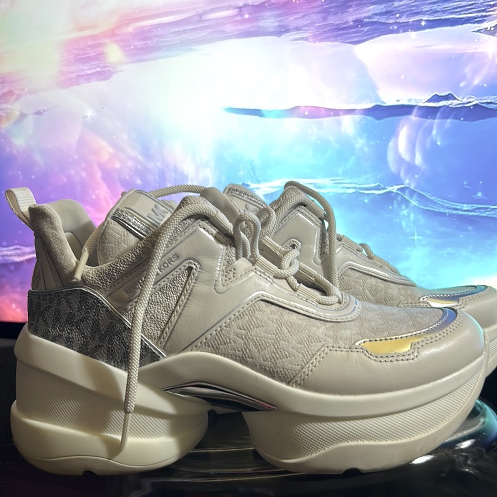 Michael Kors platform sneakers.  White and silver size 7.